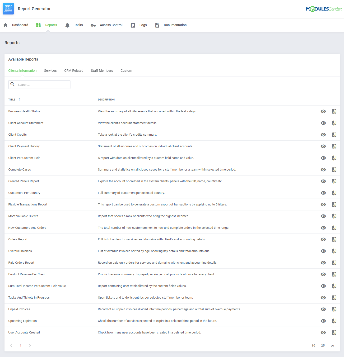 Report Generator For WHMCS: Module Screenshot 2