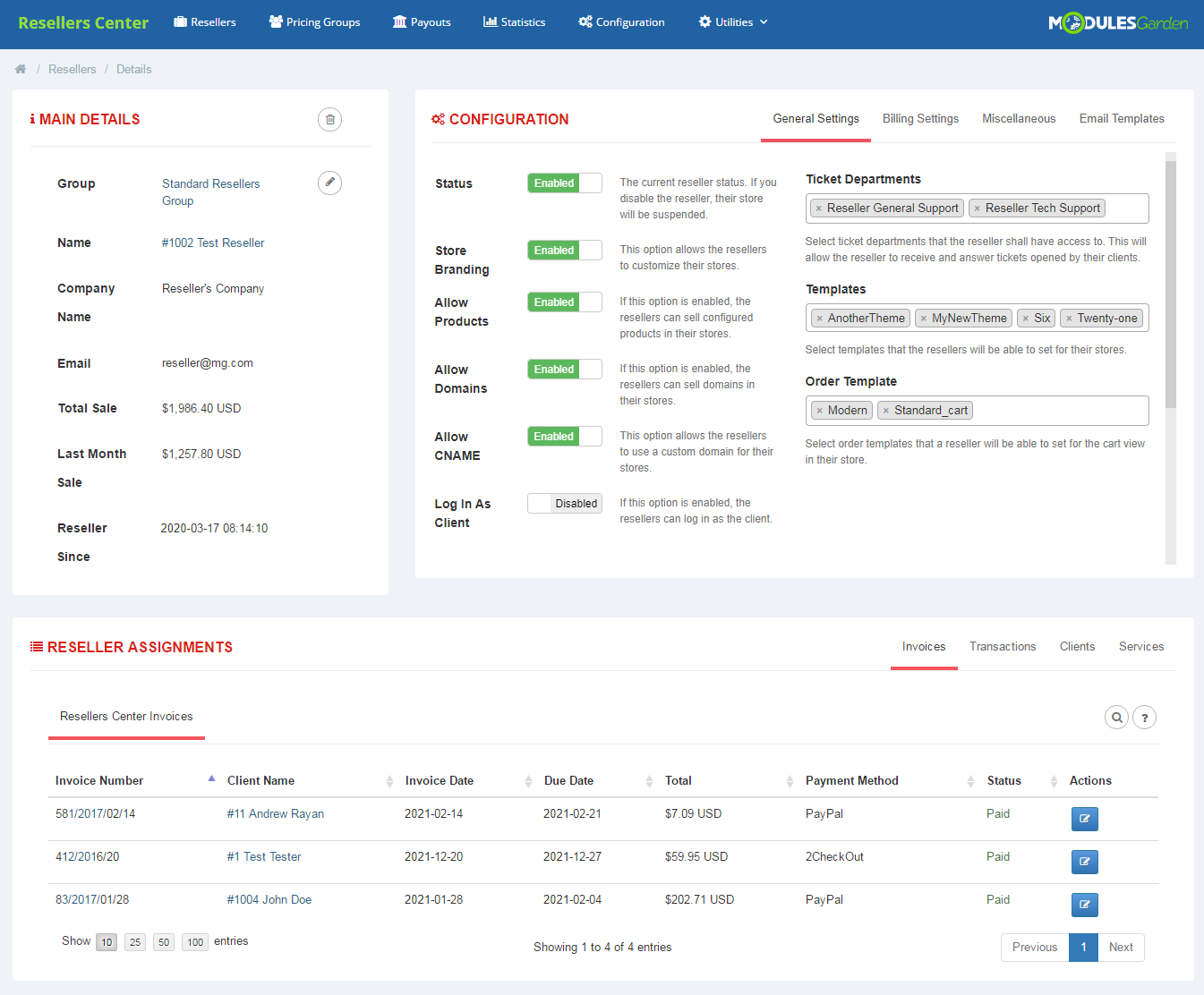 Resellers Center For WHMCS: Module Screenshot 2