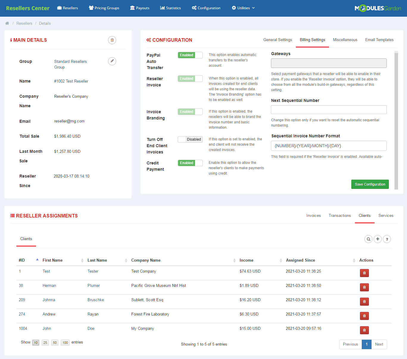 Resellers Center For WHMCS: Module Screenshot 3