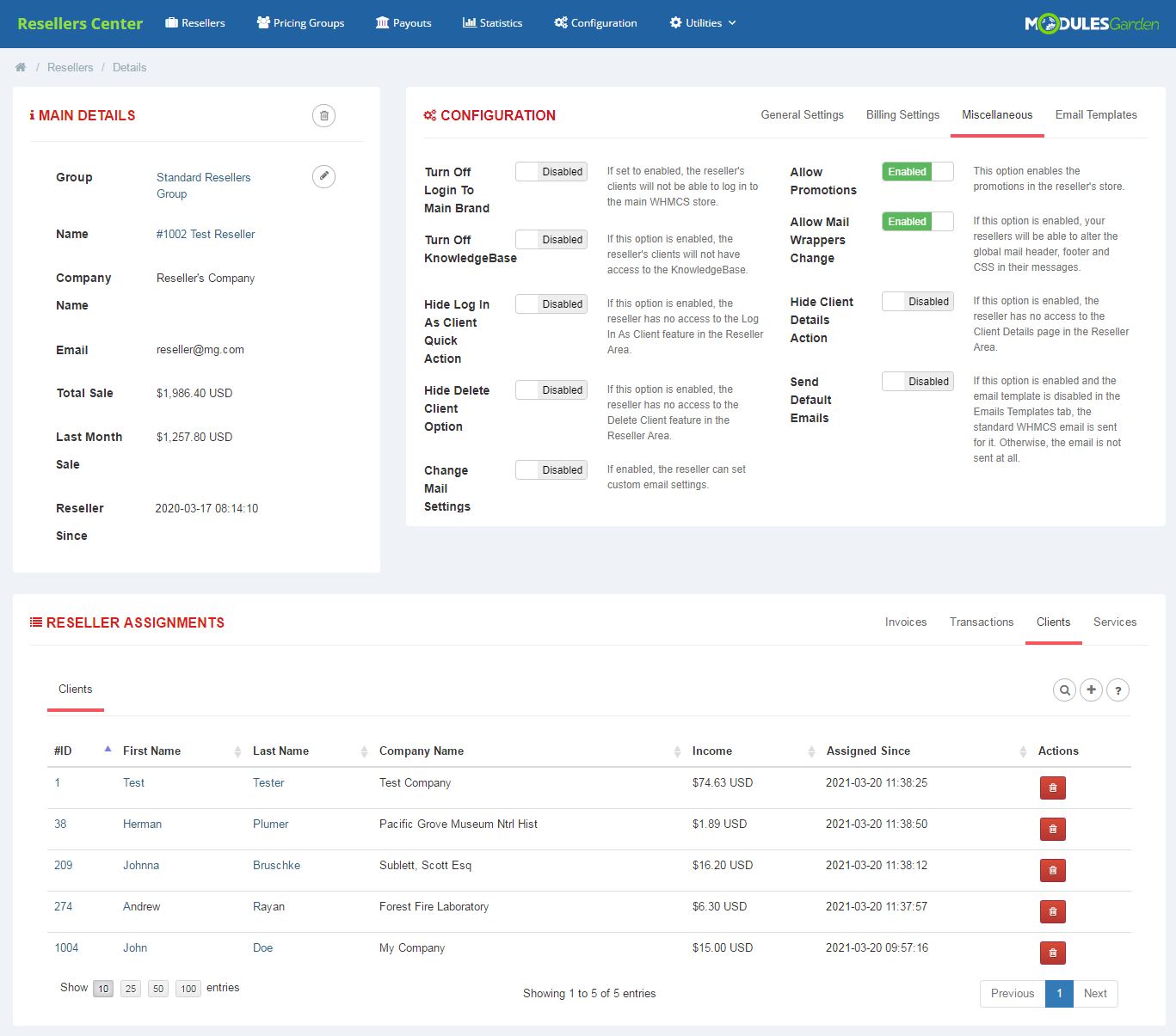 Resellers Center For WHMCS: Module Screenshot 4