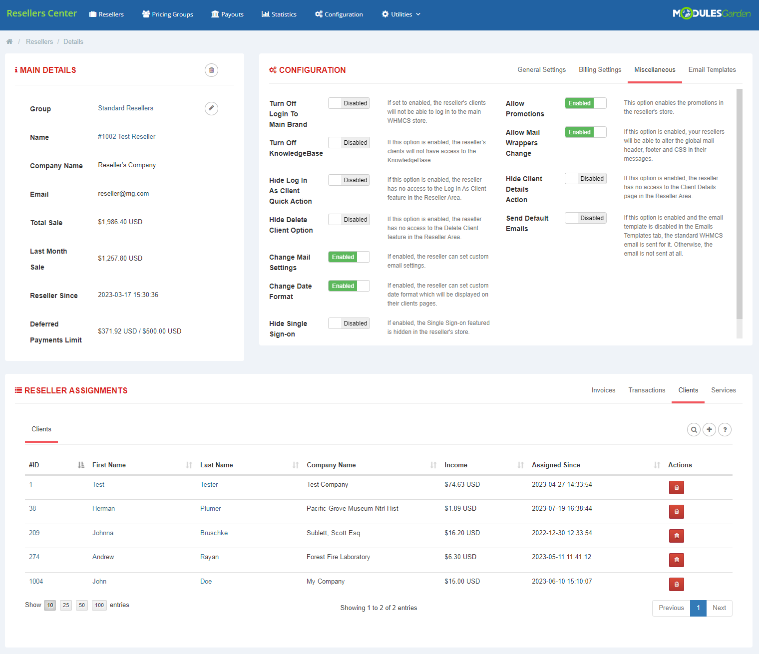 Resellers Center For WHMCS: Module Screenshot 4