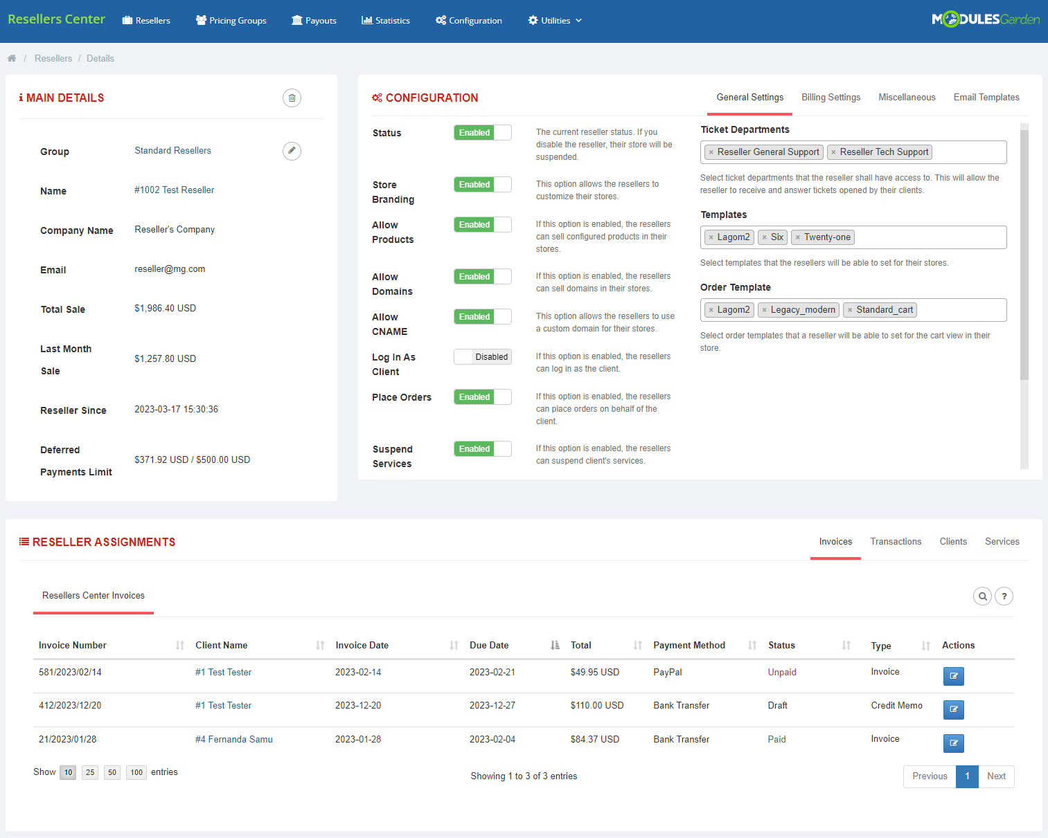 Resellers Center For WHMCS: Module Screenshot 2