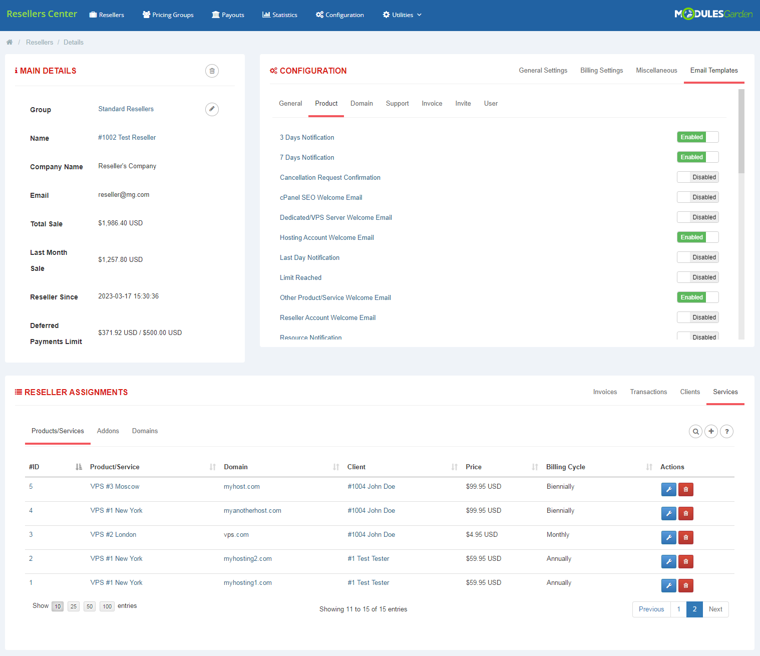 Resellers Center For WHMCS: Module Screenshot 5