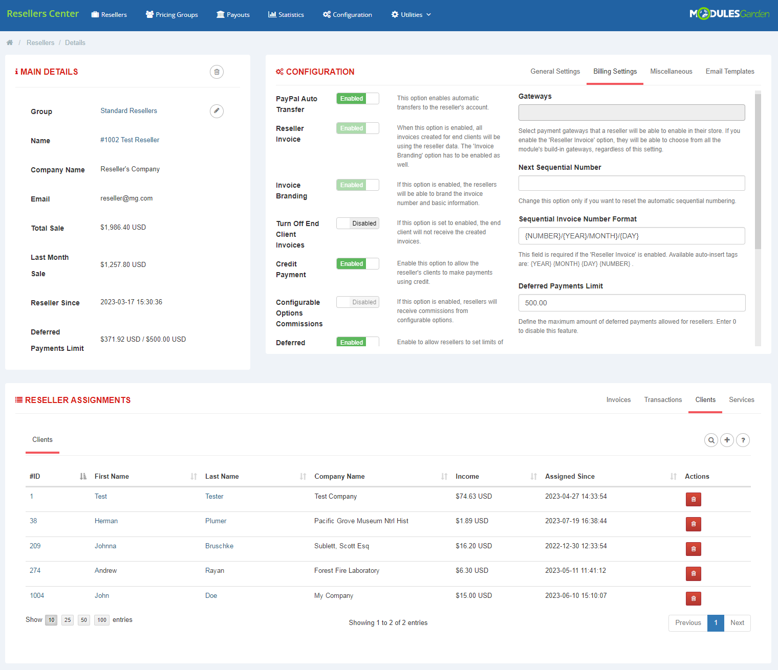 Resellers Center For WHMCS: Module Screenshot 3