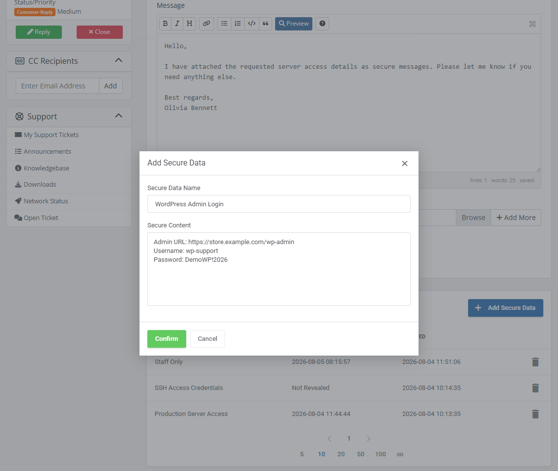 Secure Support Messages For WHMCS: Module Screenshot 2