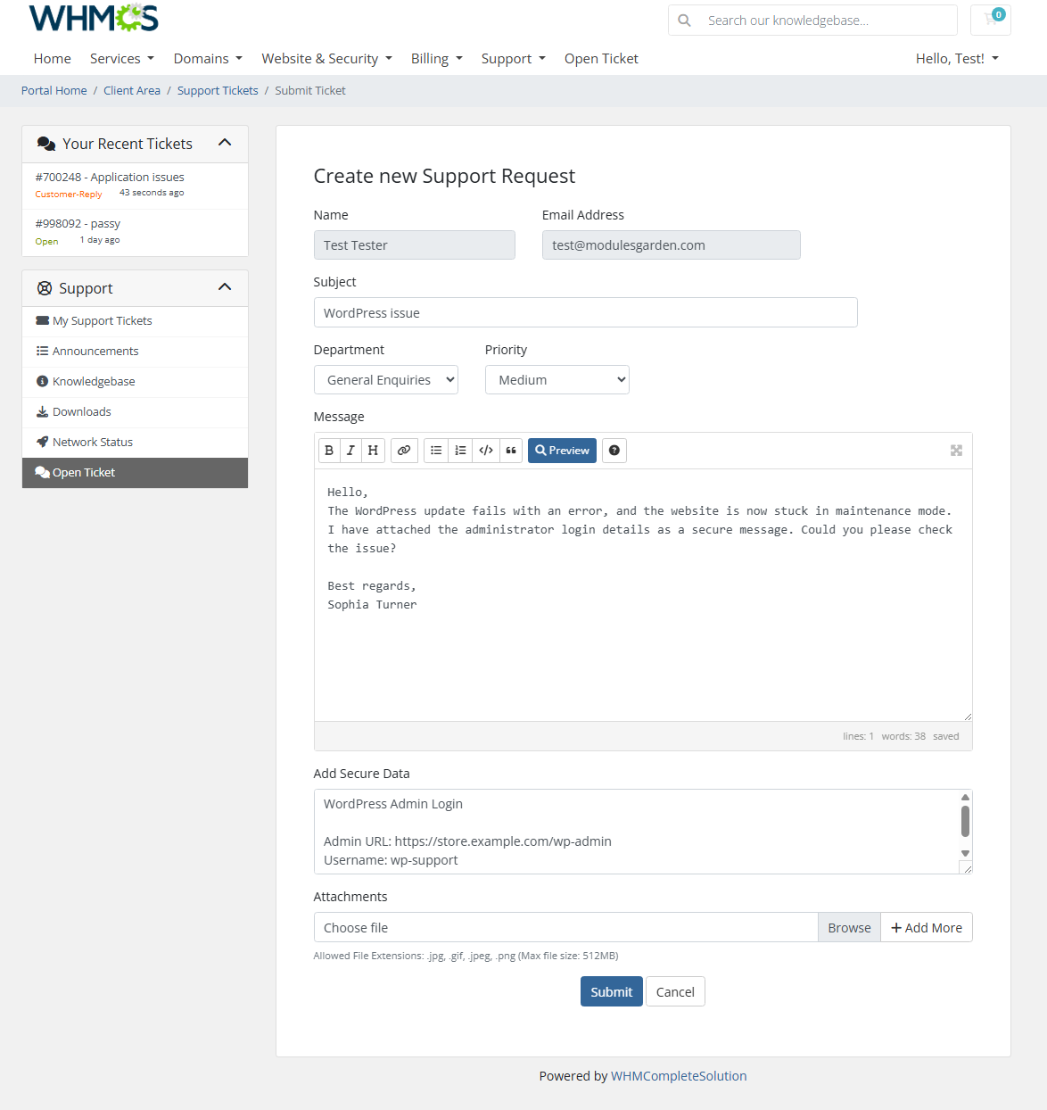 Secure Support Messages For WHMCS: Module Screenshot 3
