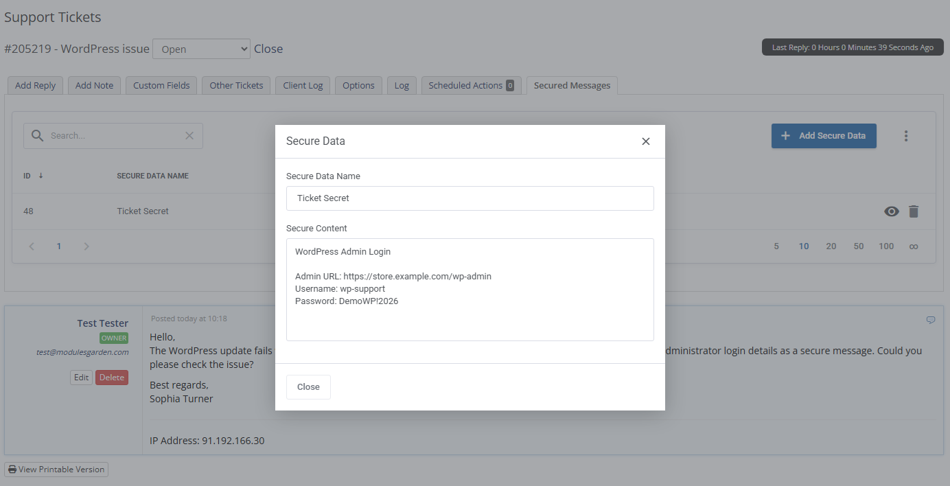 Secure Support Messages For WHMCS: Module Screenshot 5