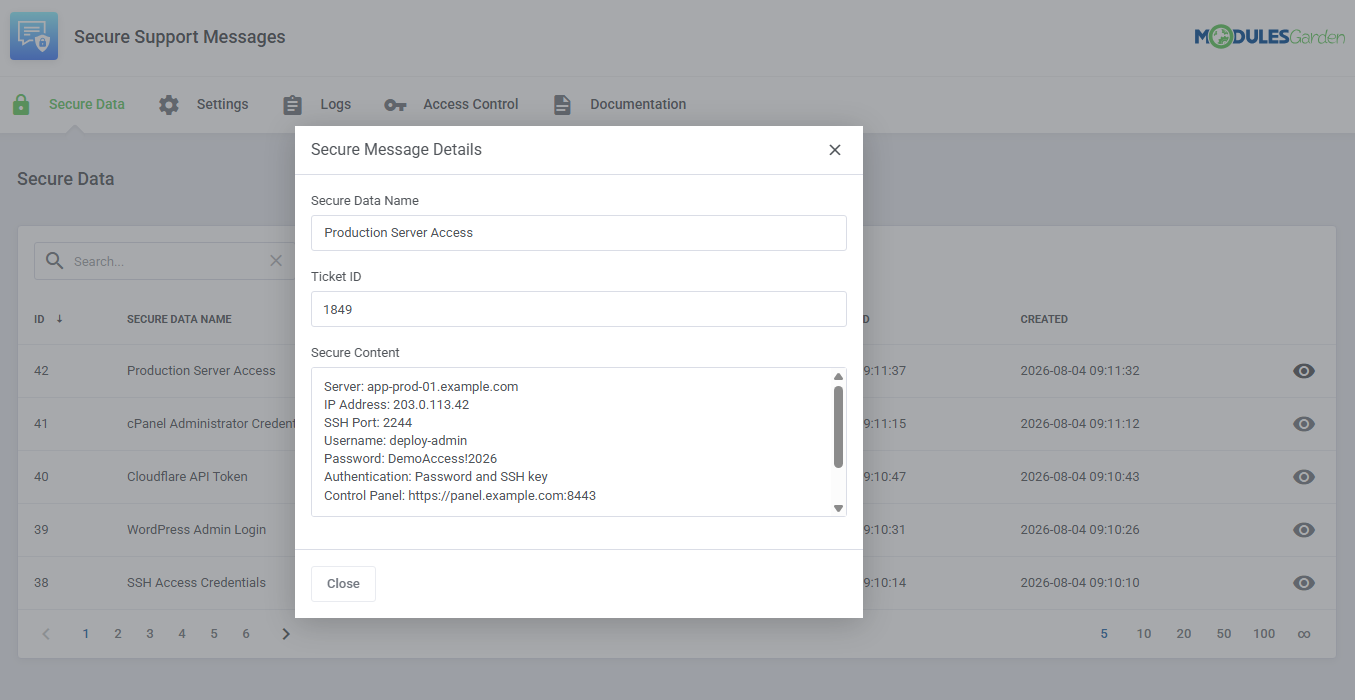 Secure Support Messages For WHMCS: Module Screenshot 7