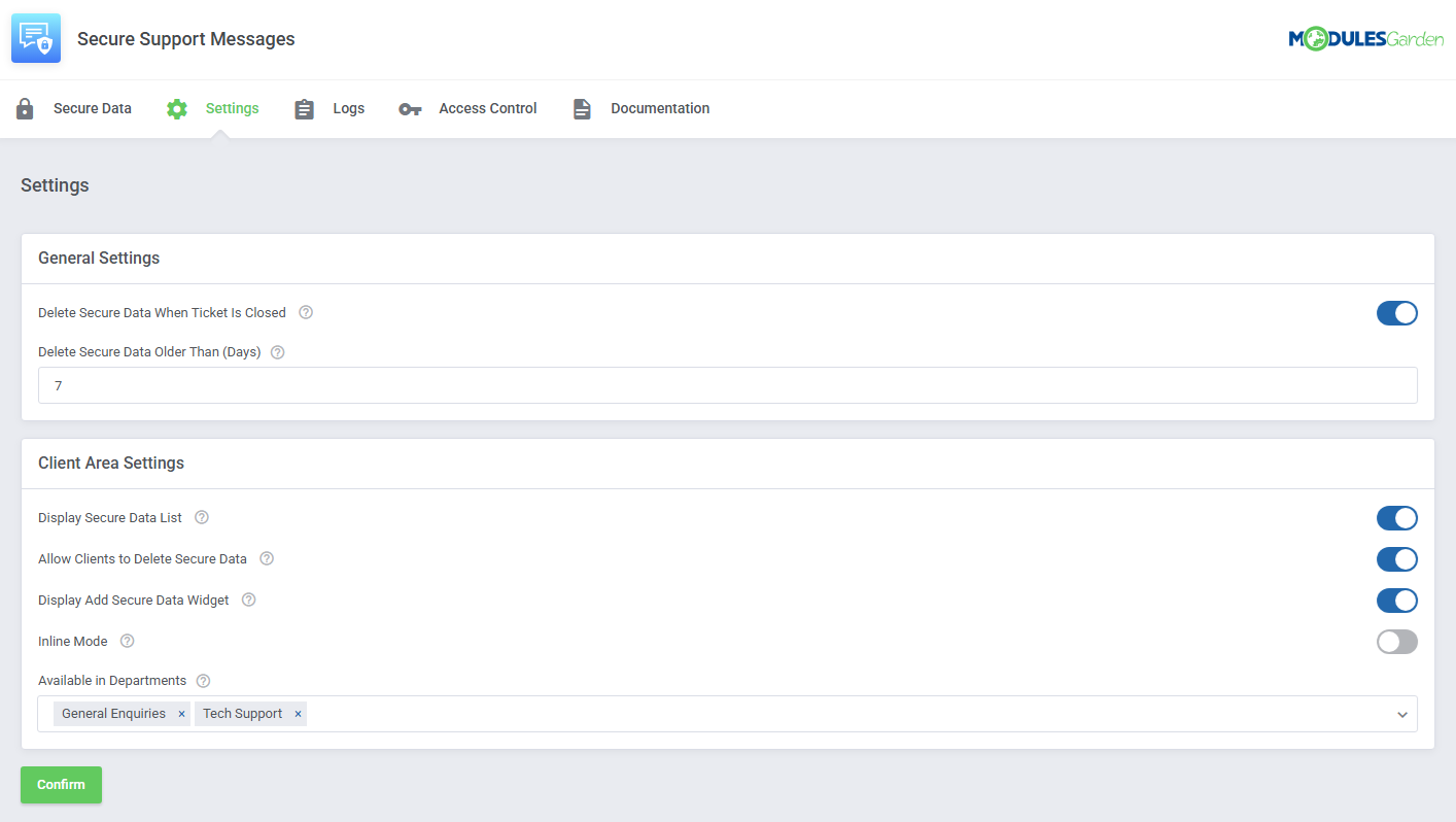Secure Support Messages For WHMCS: Module Screenshot 8