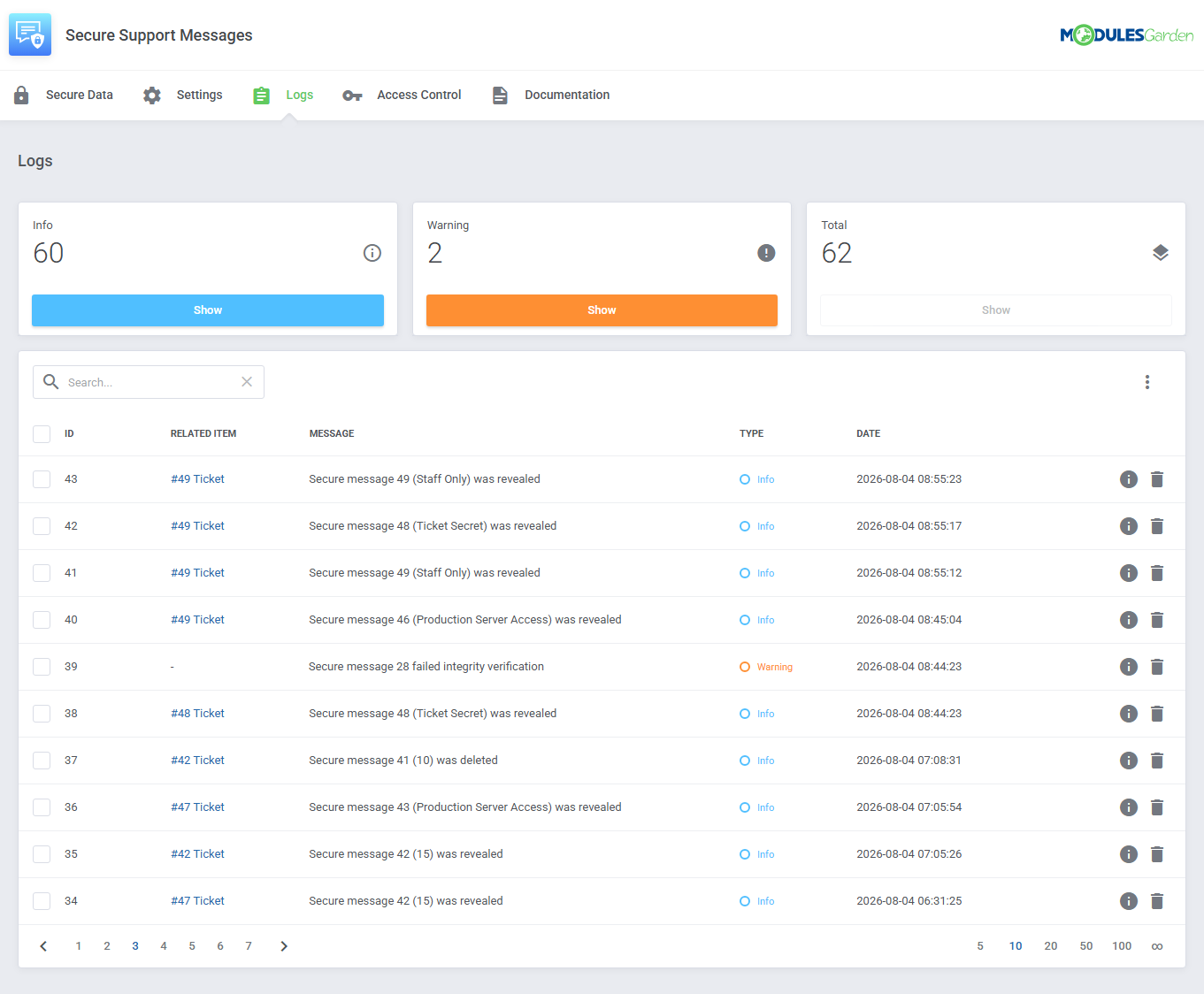 Secure Support Messages For WHMCS: Module Screenshot 9