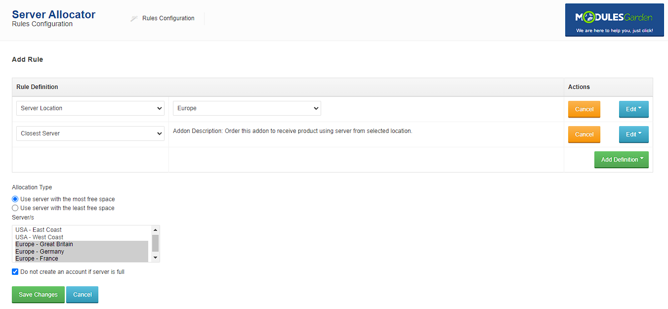 Server Allocator For WHMCS: Module Screenshot 3