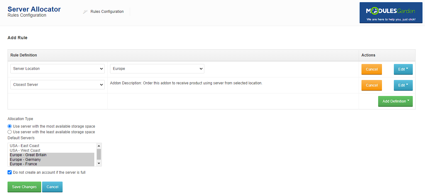 Server Allocator For WHMCS: Module Screenshot 3