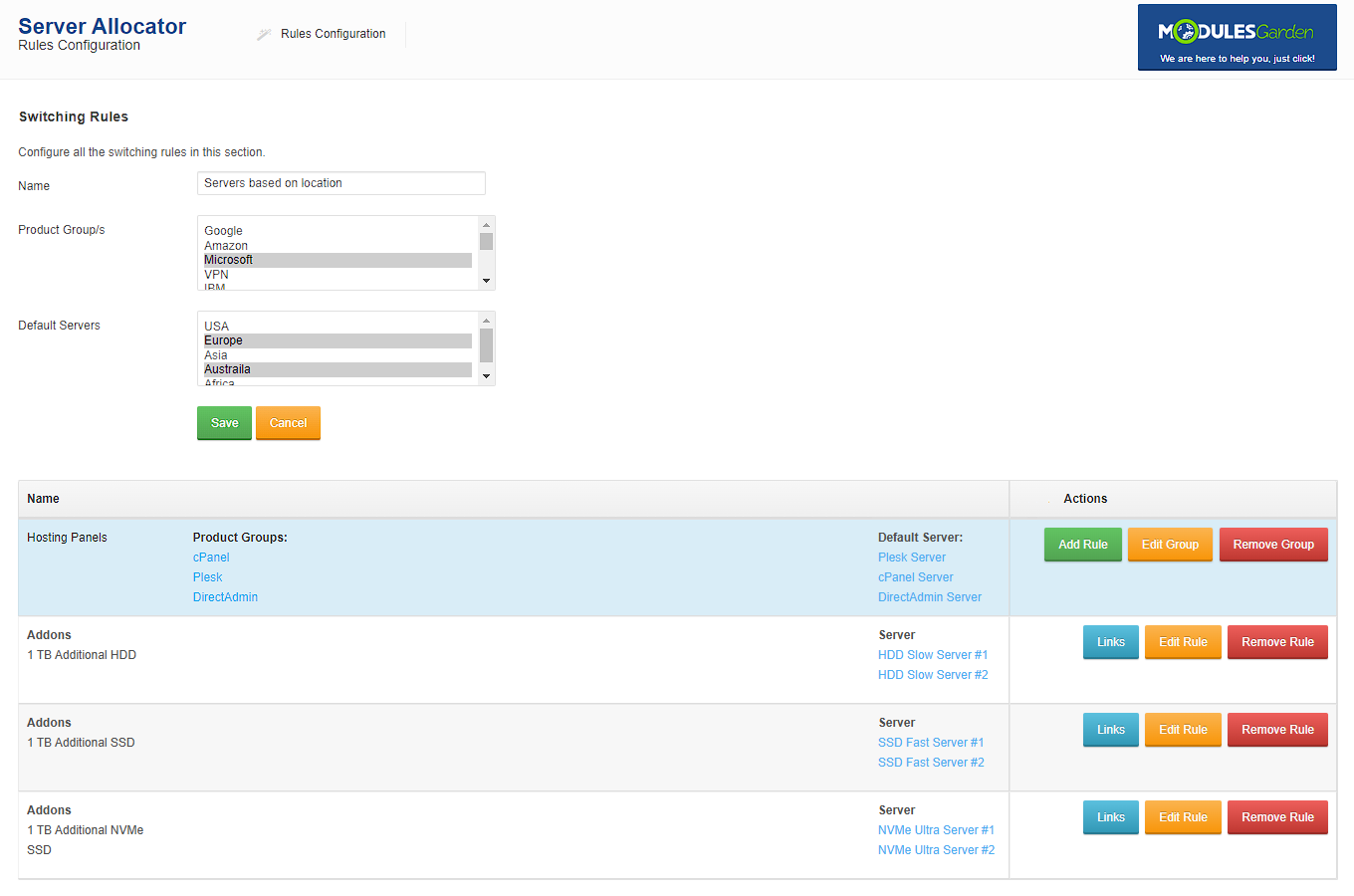 Server Allocator For WHMCS: Module Screenshot 2