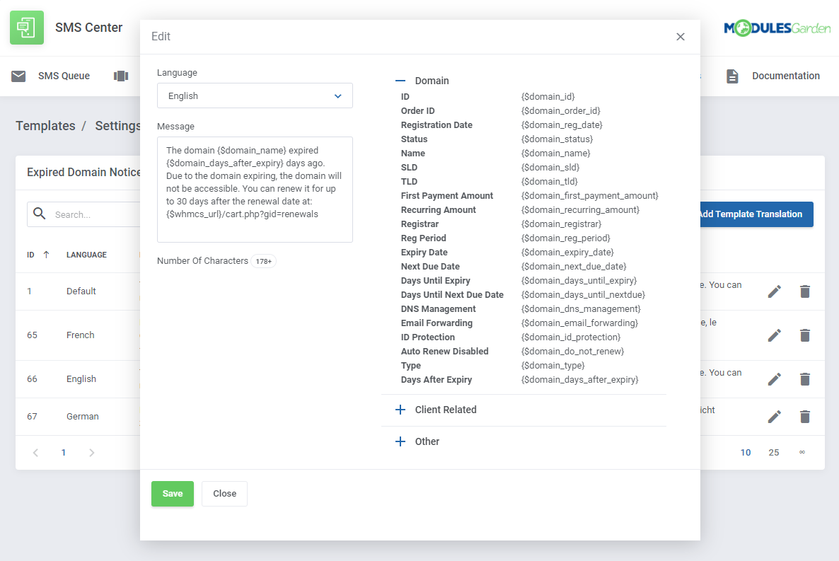 SMS Center For WHMCS: Module Screenshot 10