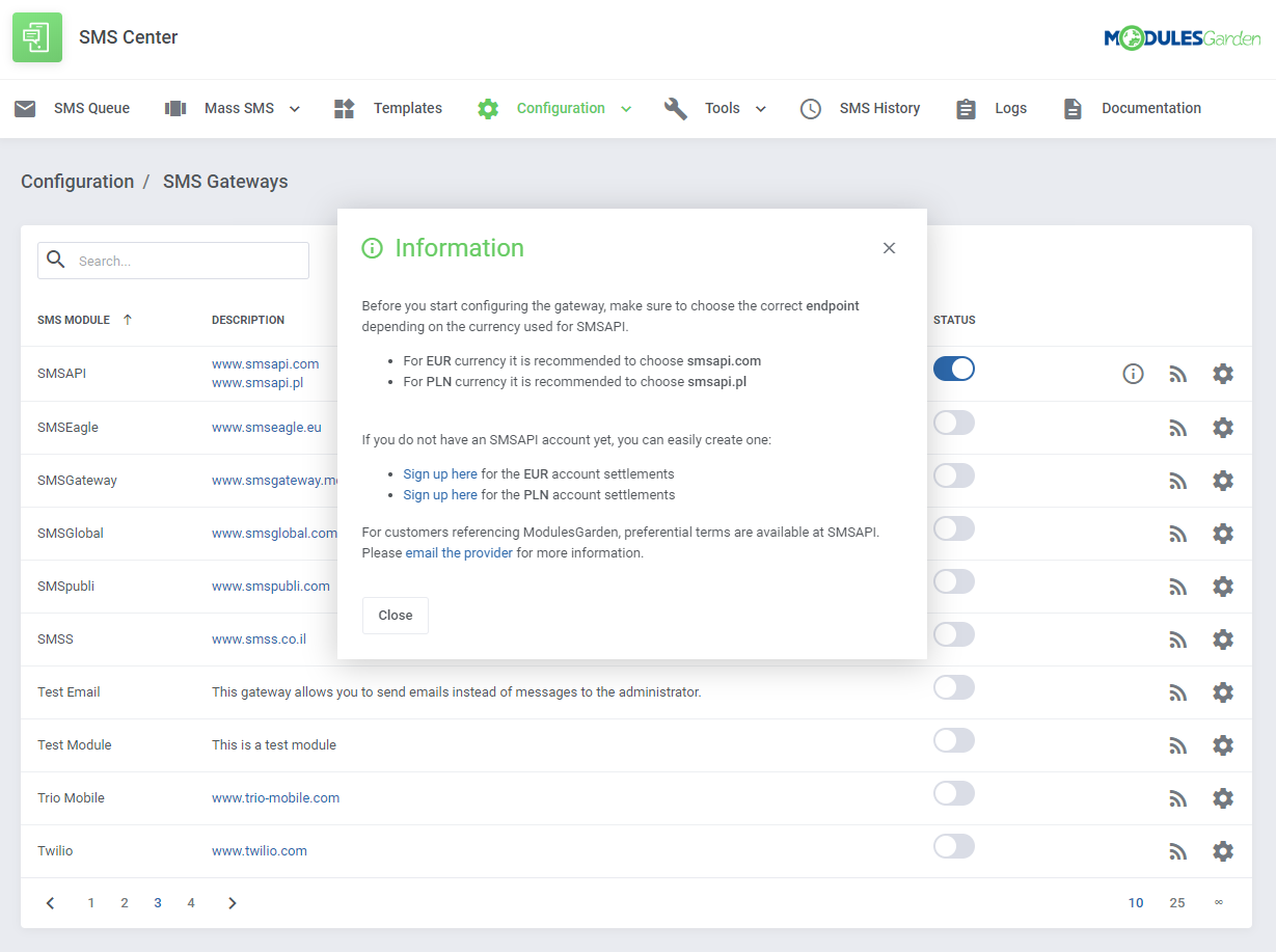 SMS Center For WHMCS: Module Screenshot 13