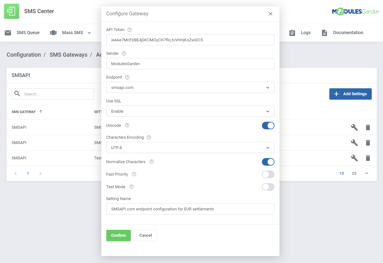 SMS Center For WHMCS: Module Screenshot 15
