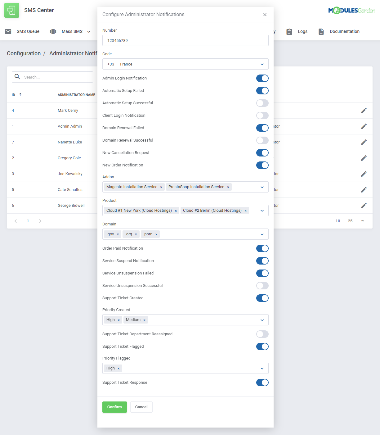 SMS Center For WHMCS: Module Screenshot 17