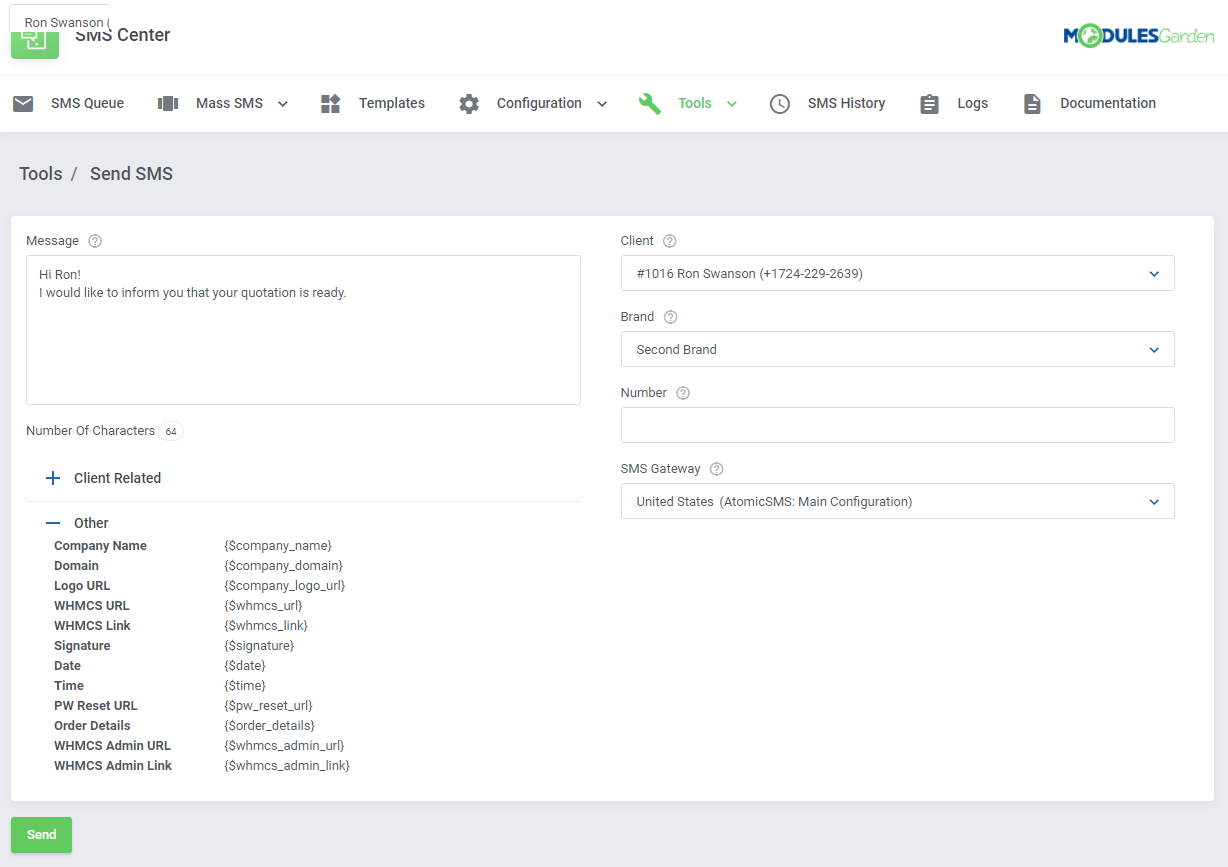 SMS Center For WHMCS: Module Screenshot 19