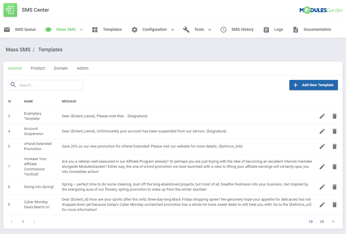 SMS Center For WHMCS: Module Screenshot 2