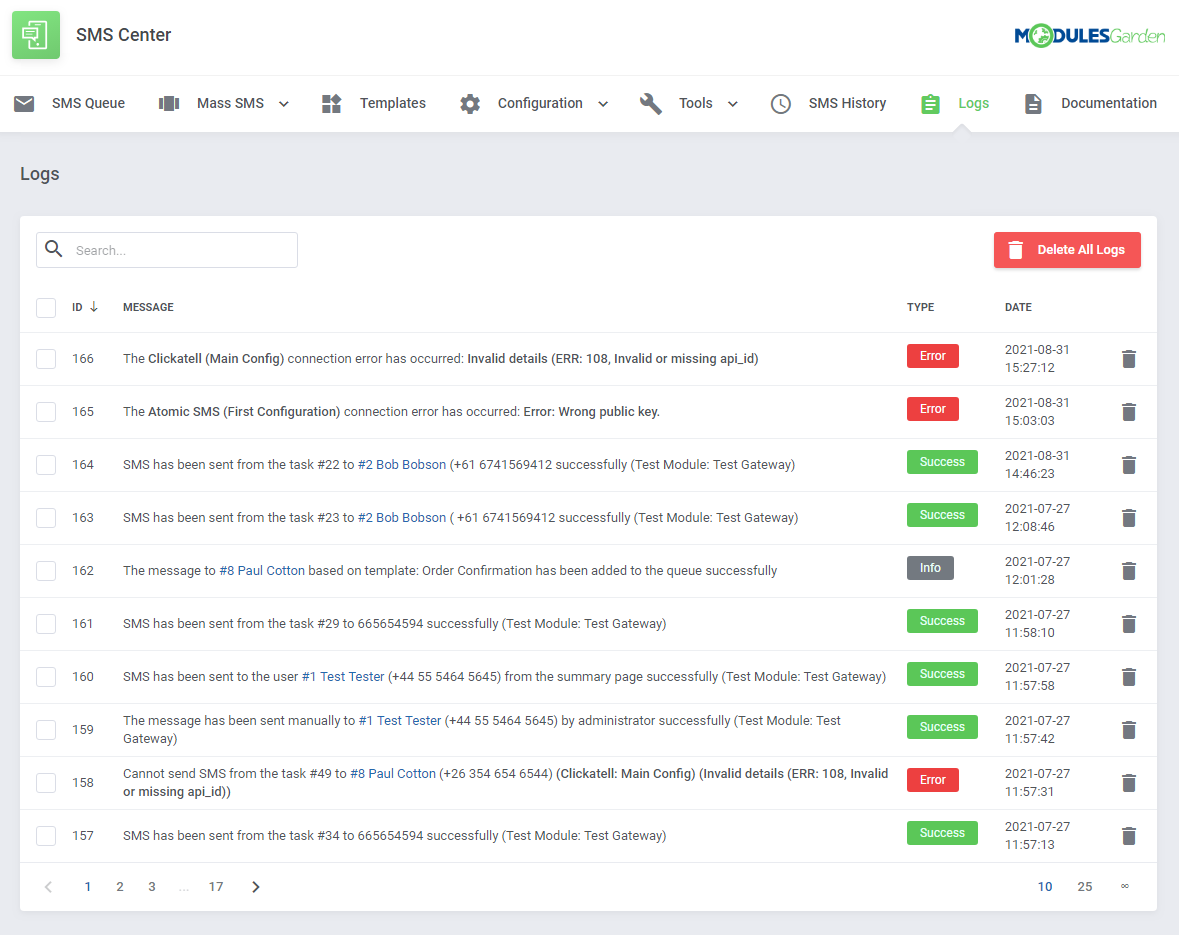 SMS Center For WHMCS: Module Screenshot 22