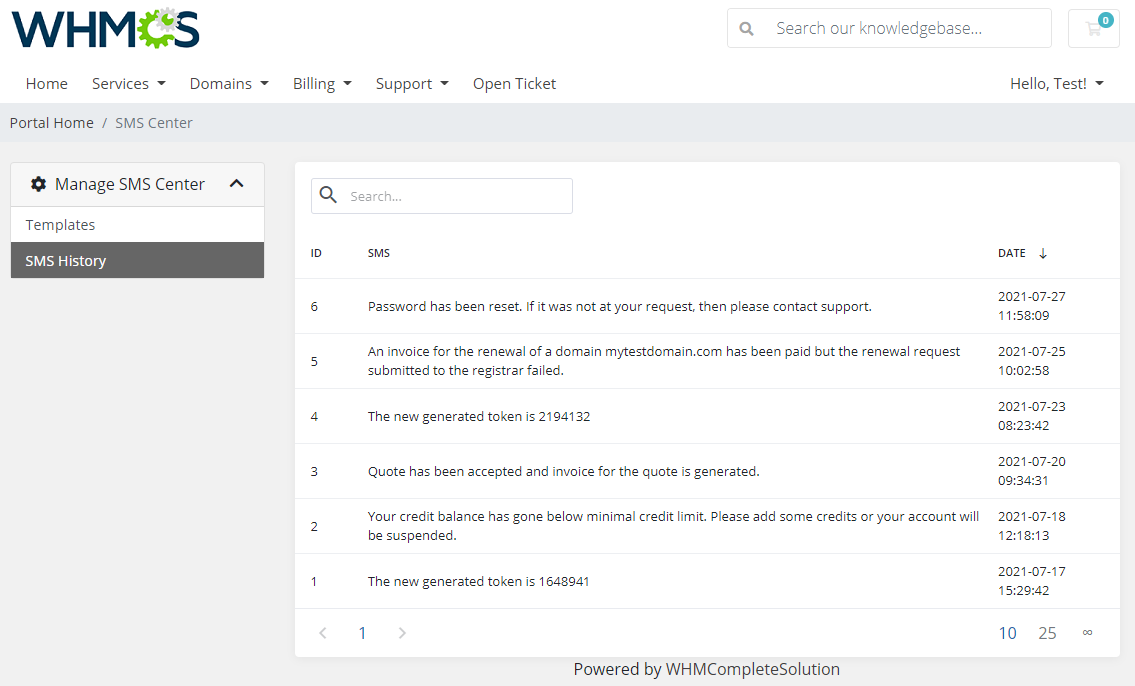SMS Center For WHMCS: Module Screenshot 24