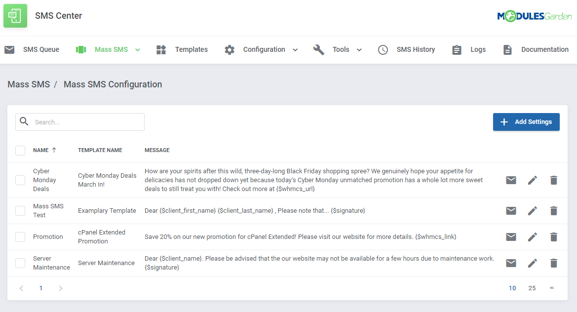 SMS Center For WHMCS: Module Screenshot 4