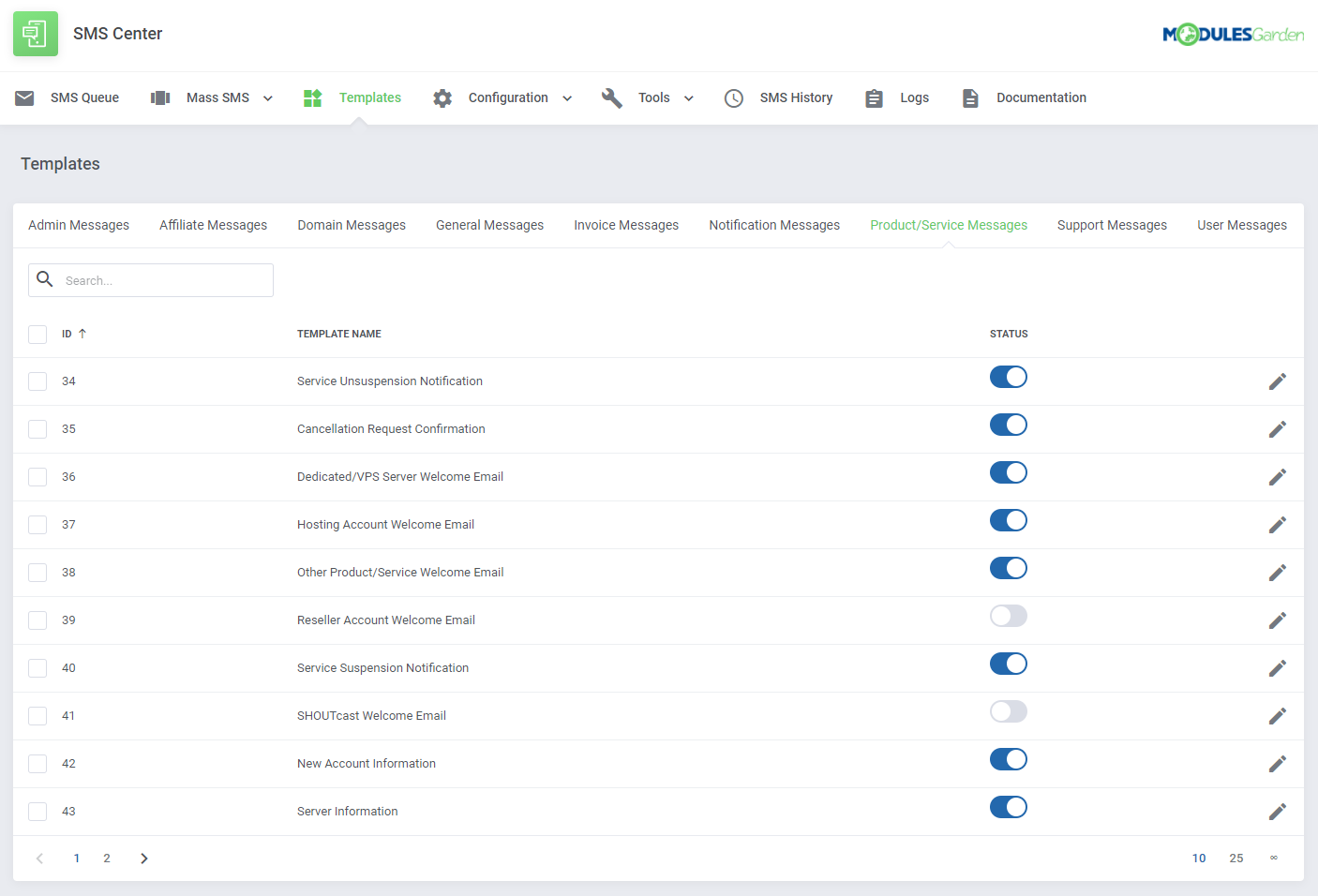 SMS Center For WHMCS: Module Screenshot 8