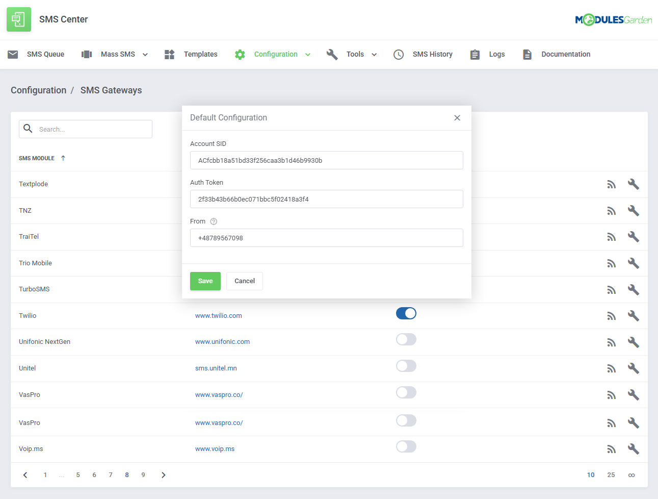 SMS Center For WHMCS: Module Screenshot 13