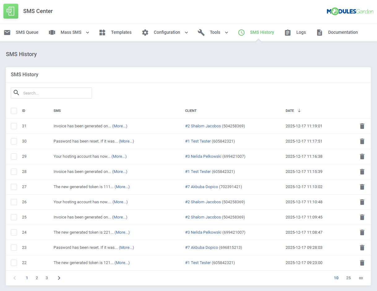 SMS Center For WHMCS: Module Screenshot 19