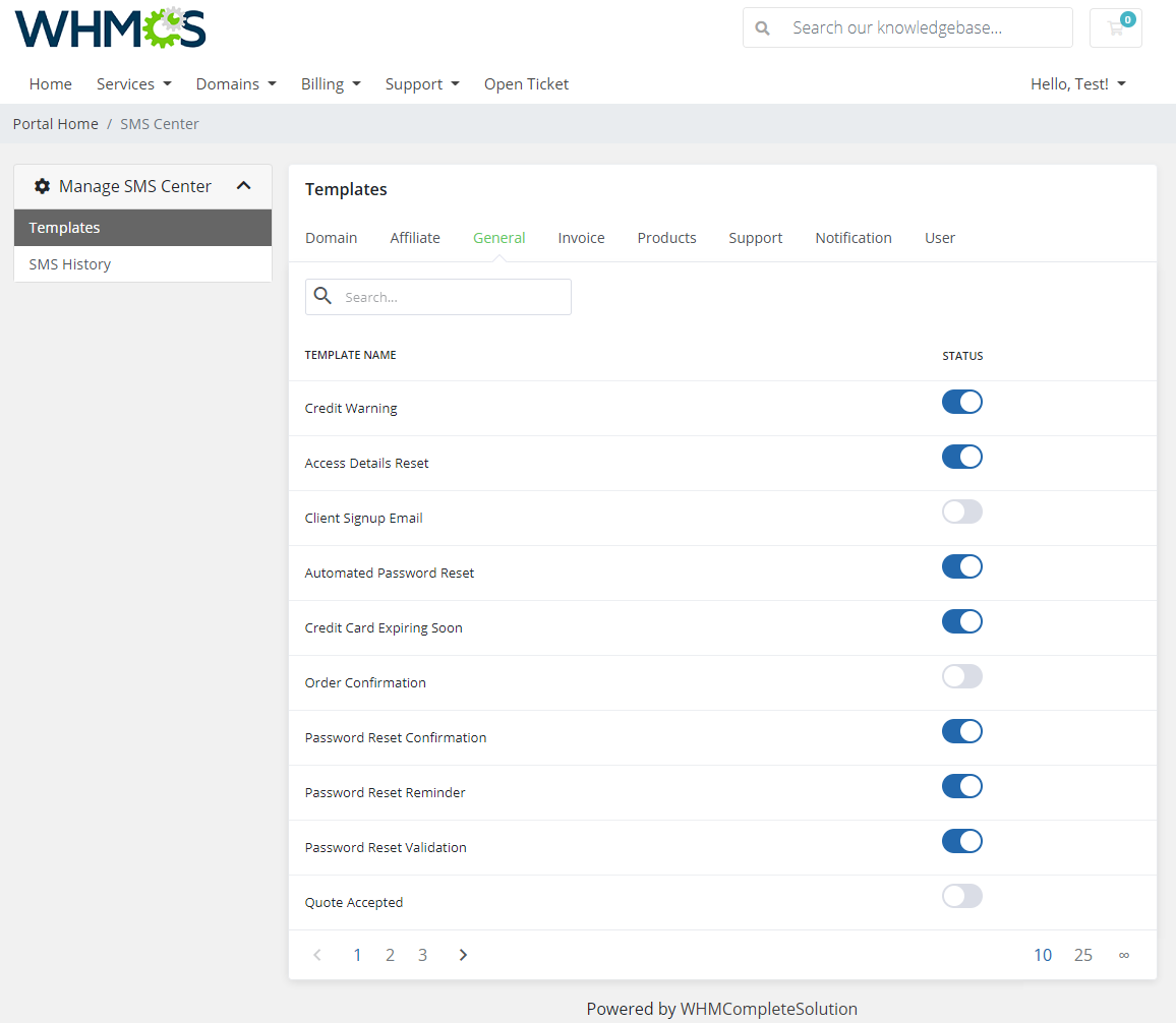 SMS Center For WHMCS: Module Screenshot 21