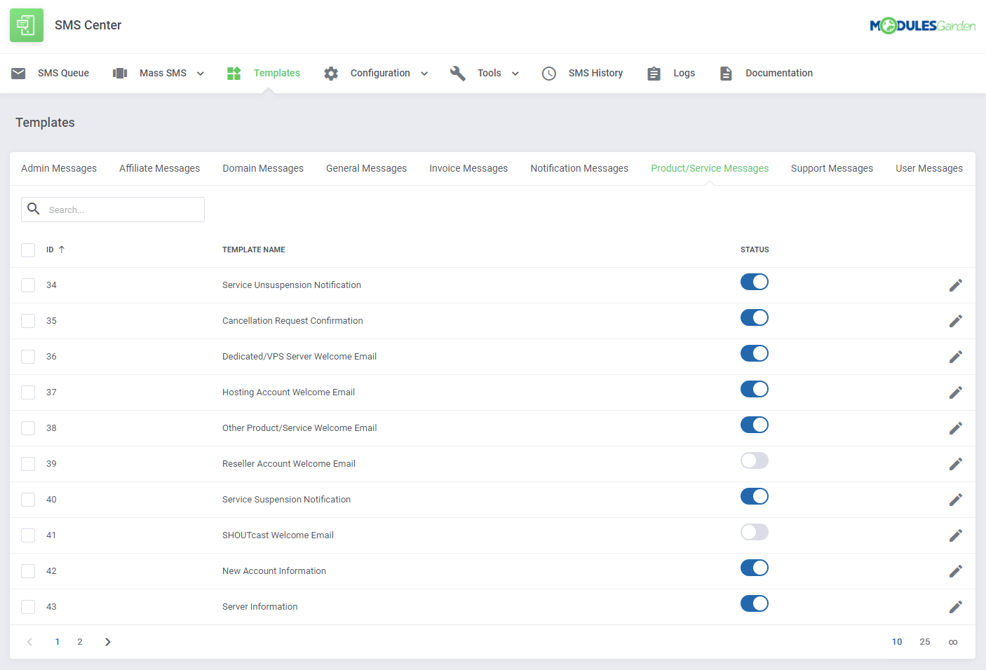 SMS Center For WHMCS: Module Screenshot 8