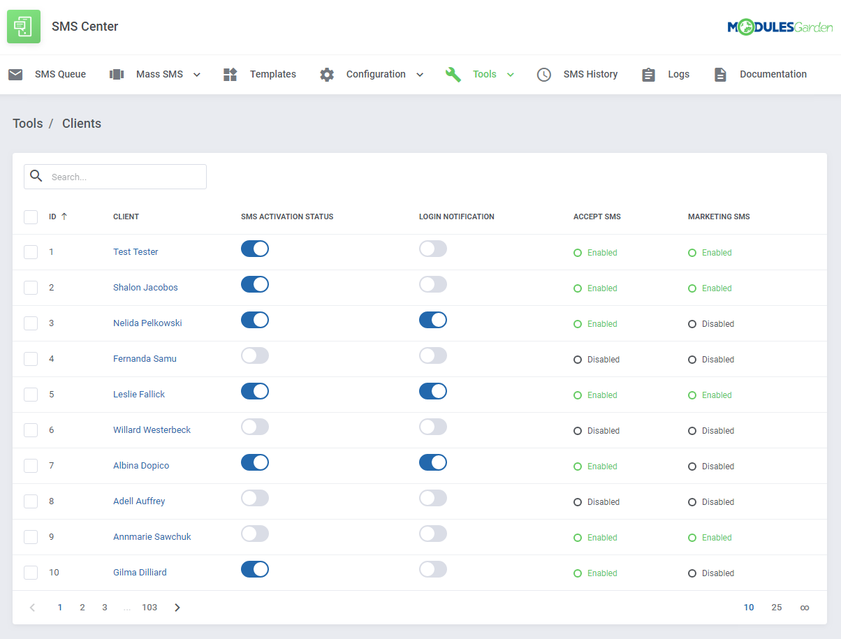 SMS Center For WHMCS: Module Screenshot 18