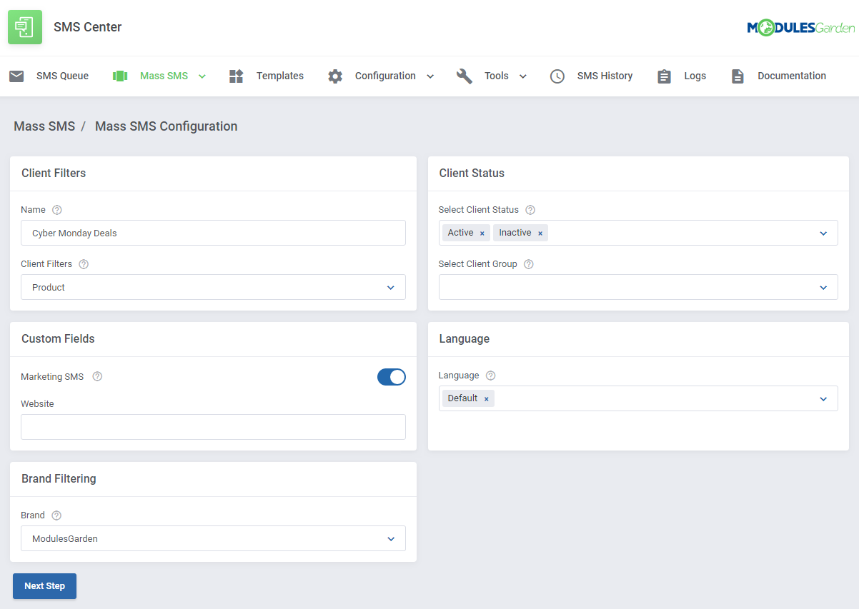 SMS Center For WHMCS: Module Screenshot 5