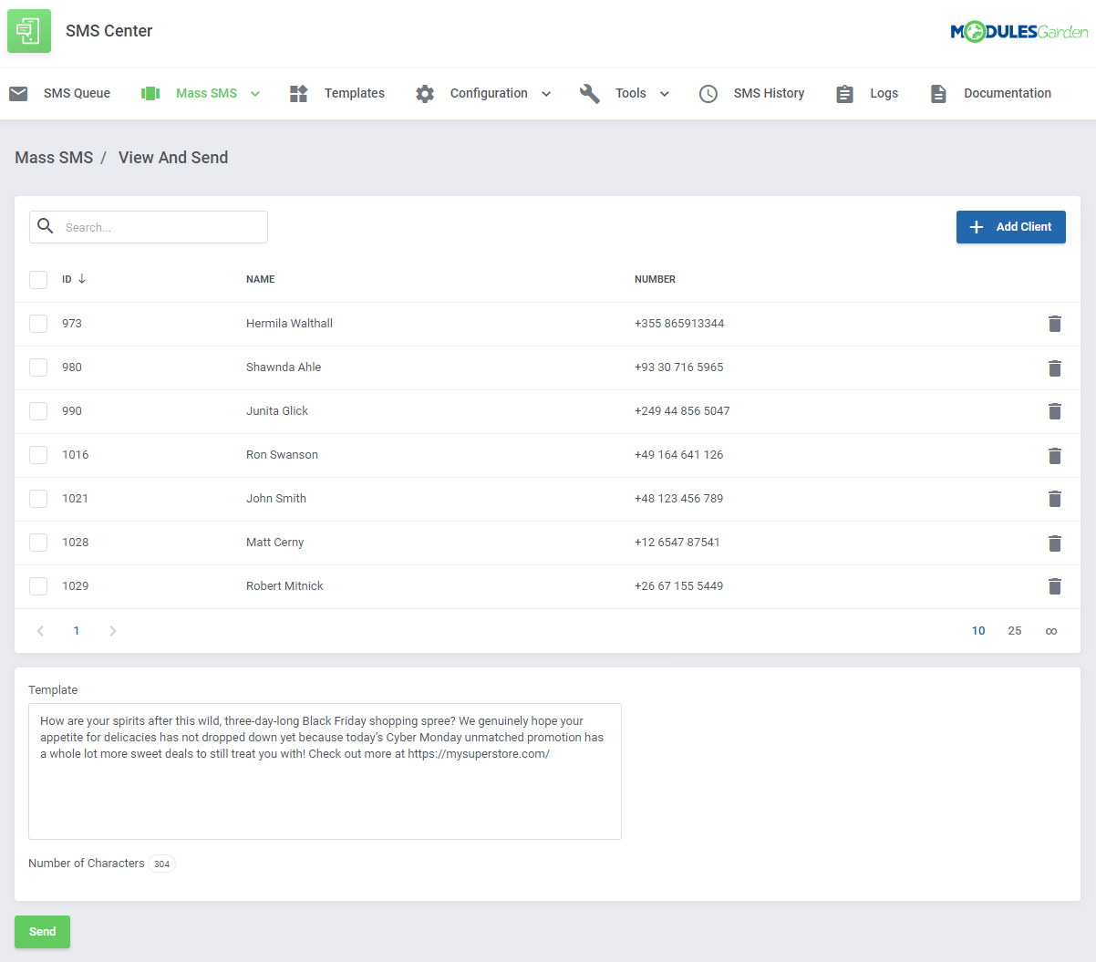 SMS Center For WHMCS: Module Screenshot 7