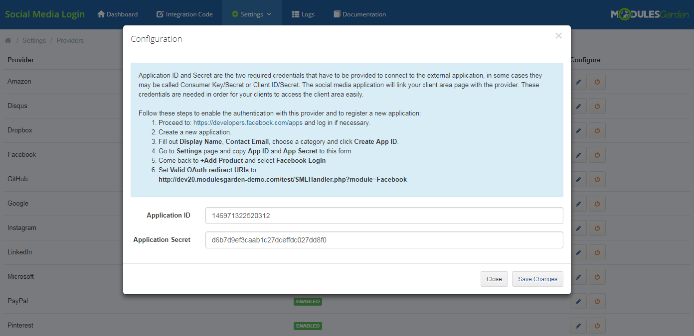 Social Media Login For WHMCS: Screen 10