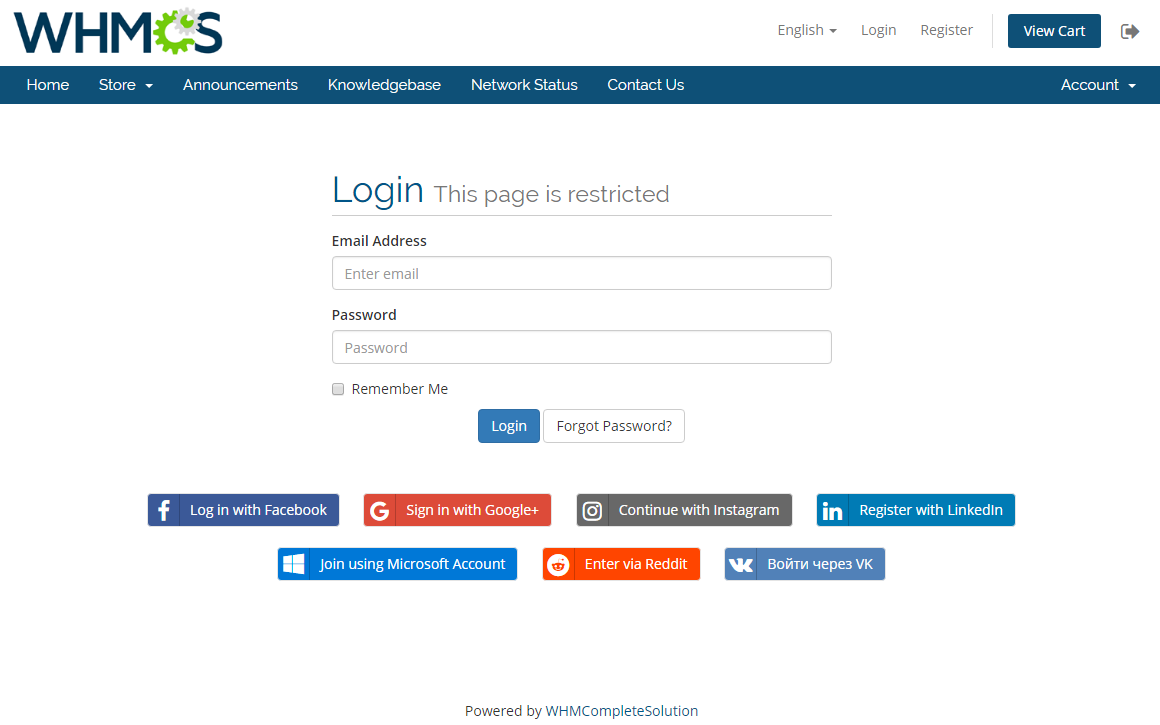 Social Media Login For WHMCS: Screen 2