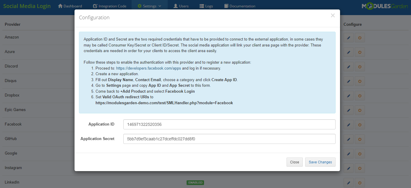 Social Media Login For WHMCS: Module Screenshot 10