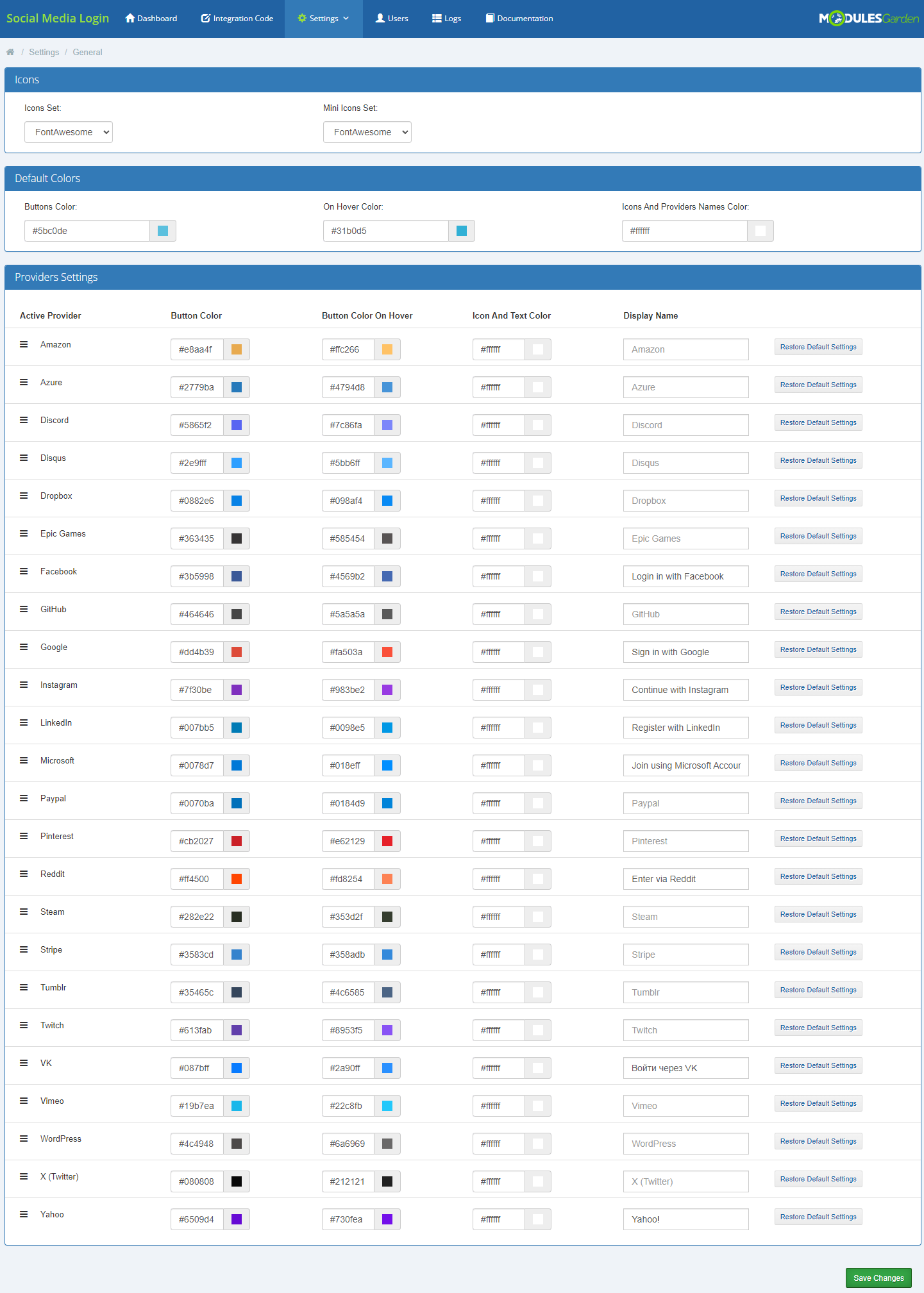 Social Media Login For WHMCS: Module Screenshot 8