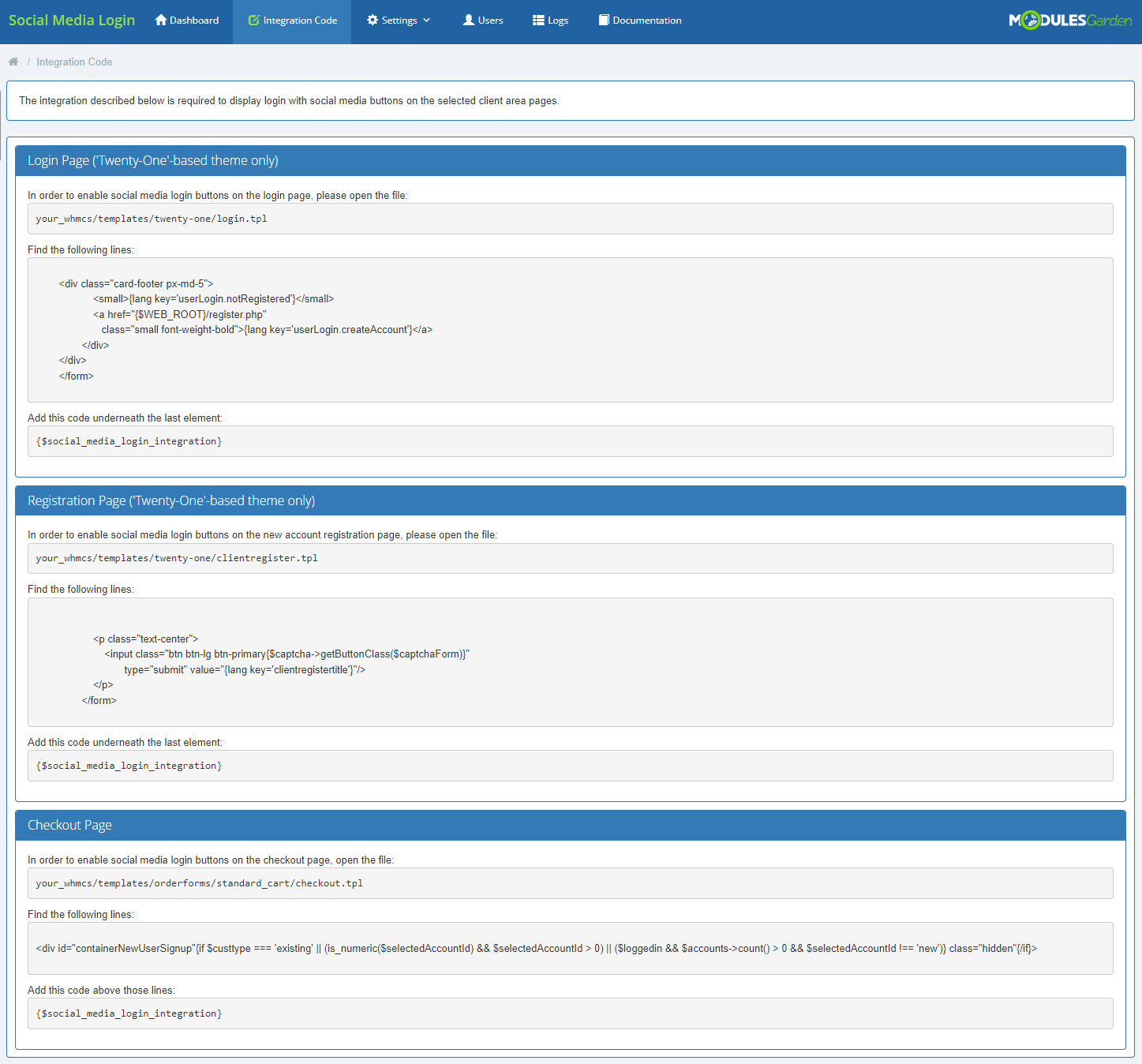Social Media Login For WHMCS: Module Screenshot 13