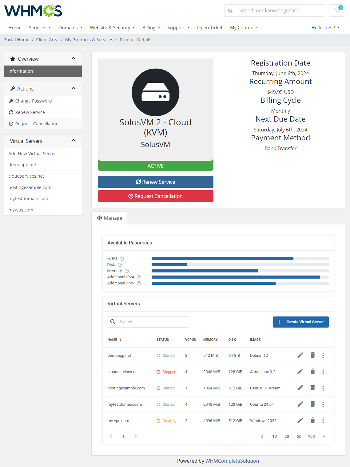 SolusVM 2 VPS & Cloud For WHMCS: Module Screenshot 1