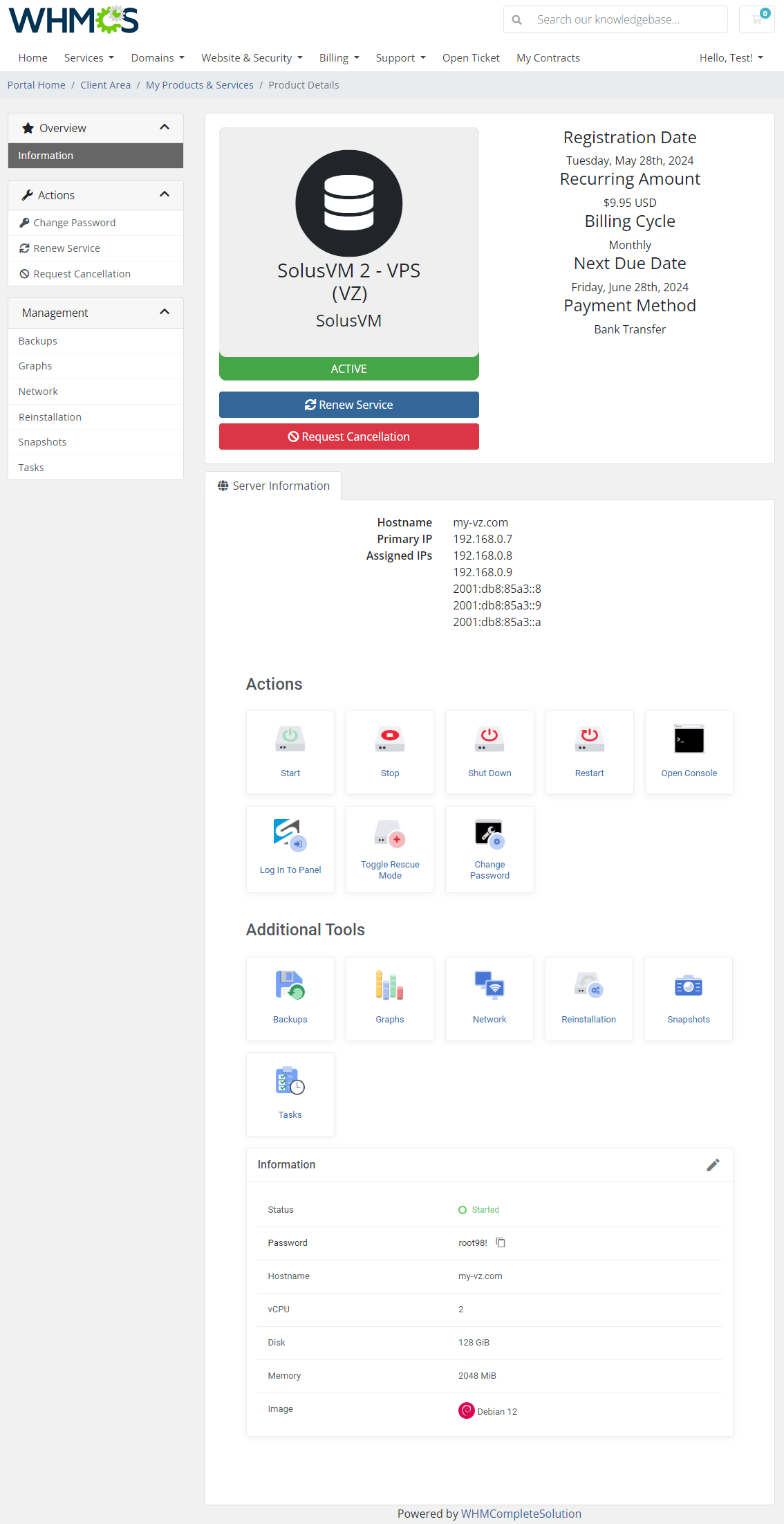 SolusVM 2 VPS & Cloud For WHMCS: Module Screenshot 3