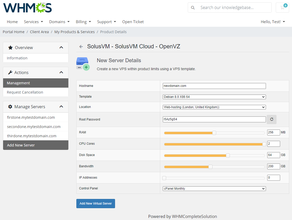 SolusVM Extended Cloud For WHMCS: Module Screenshot 2