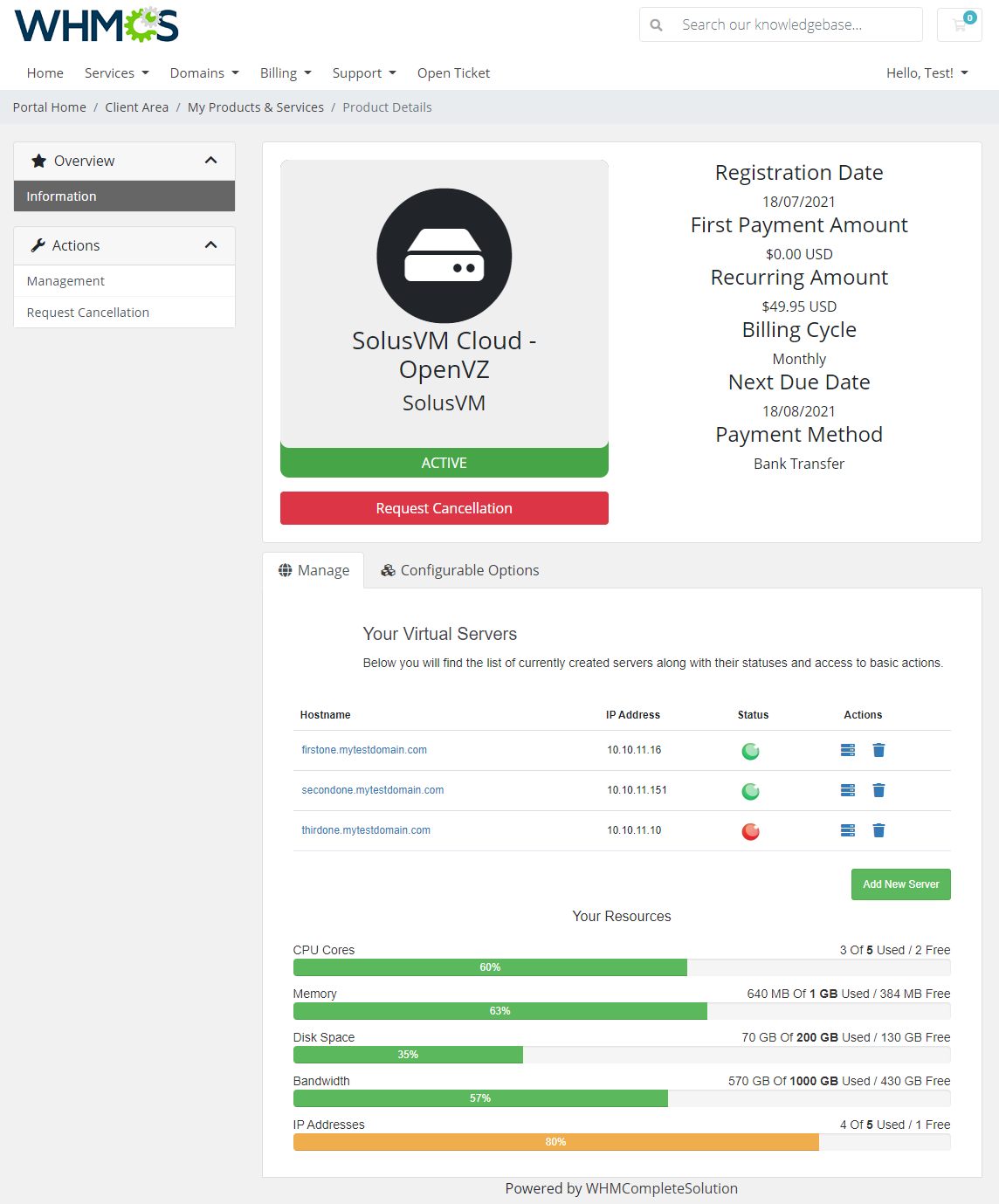 SolusVM Extended Cloud For WHMCS: Module Screenshot 1