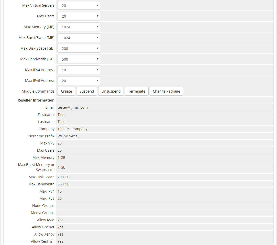 SolusVM Extended Reseller For WHMCS: Screen 2