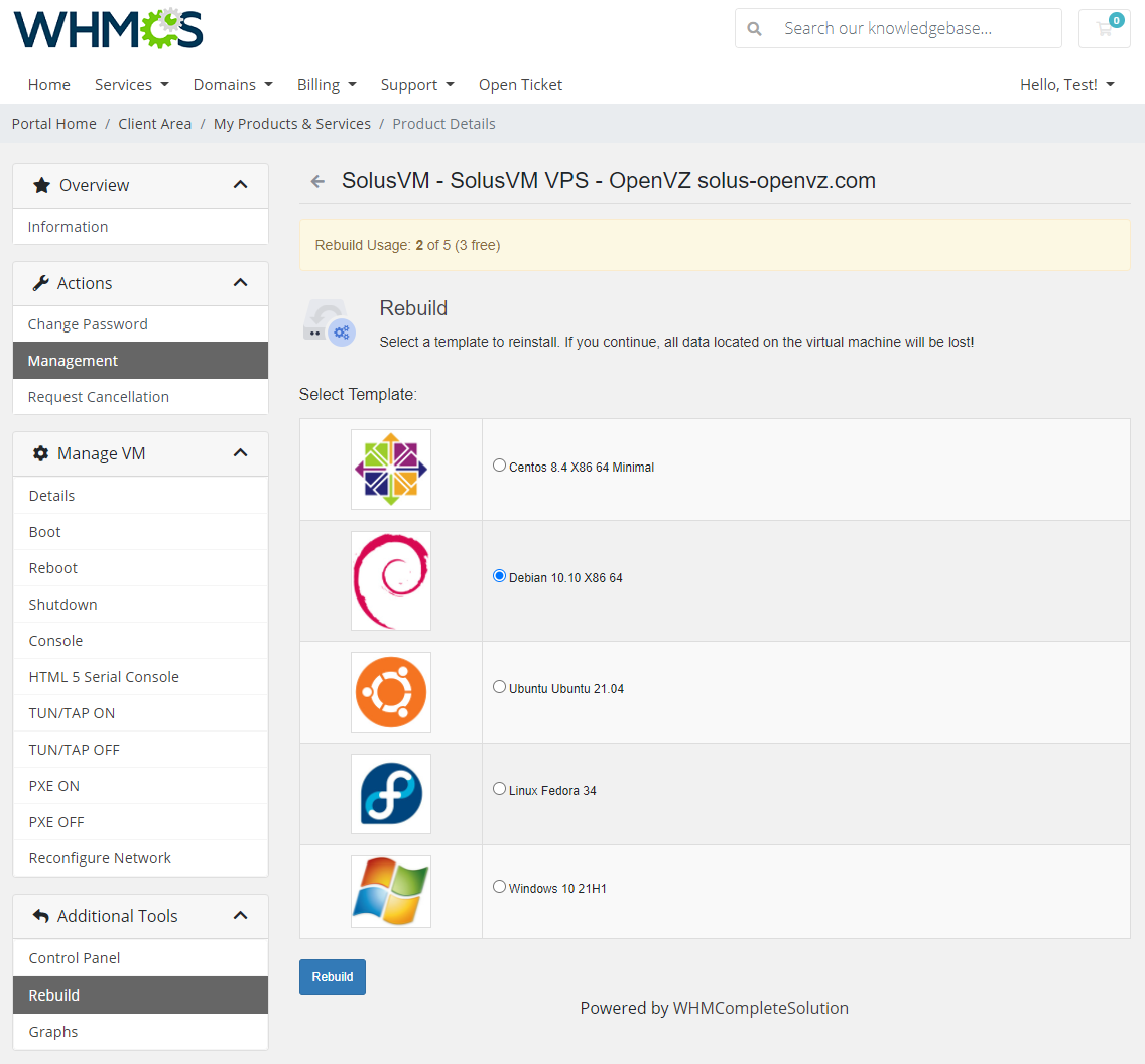 SolusVM Extended VPS For WHMCS: Module Screenshot 6