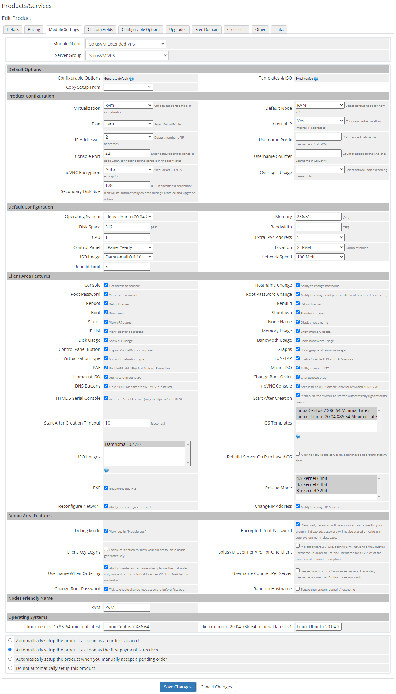 SolusVM Extended VPS For WHMCS: Module Screenshot 11