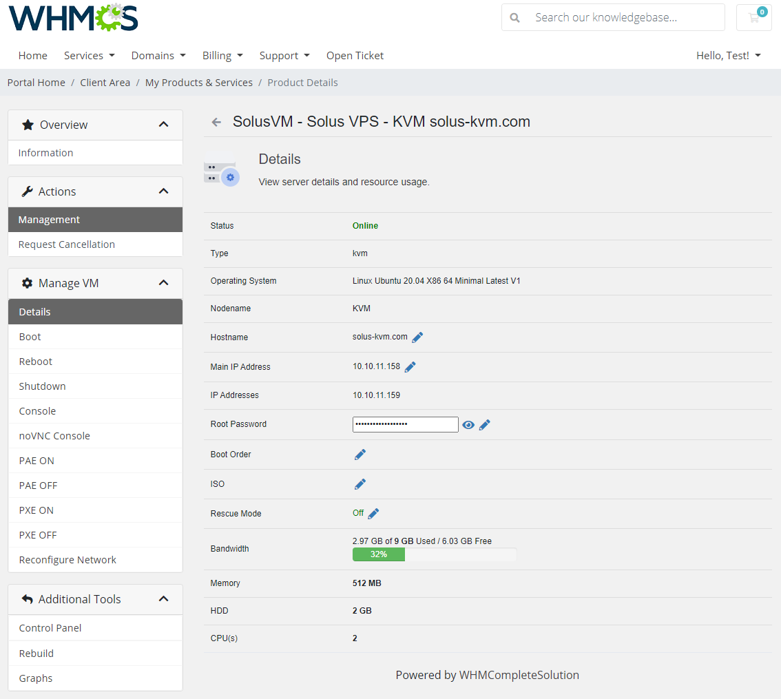 SolusVM Extended VPS For WHMCS: Module Screenshot 5