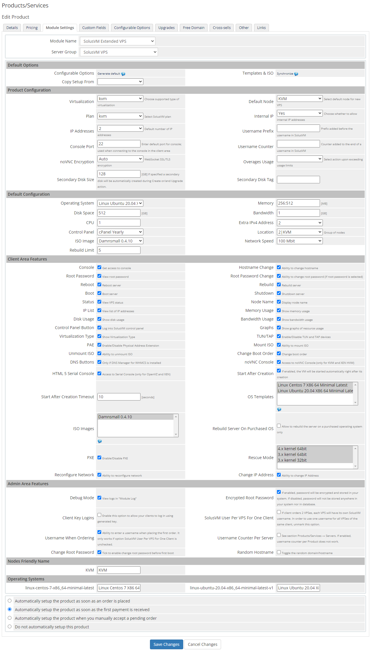 SolusVM Extended VPS For WHMCS: Module Screenshot 11