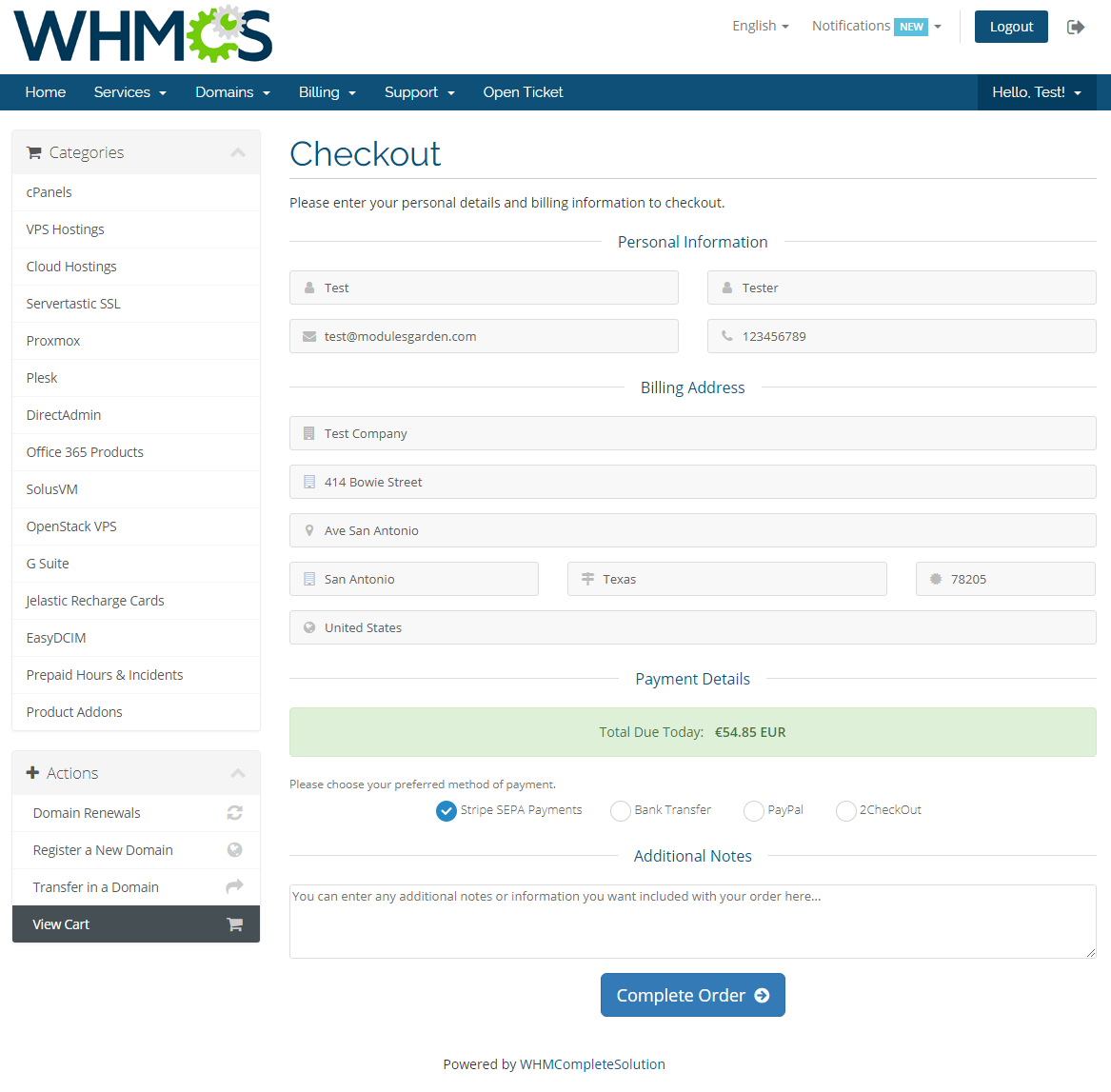 Stripe SEPA Payments For WHMCS: Screen 2