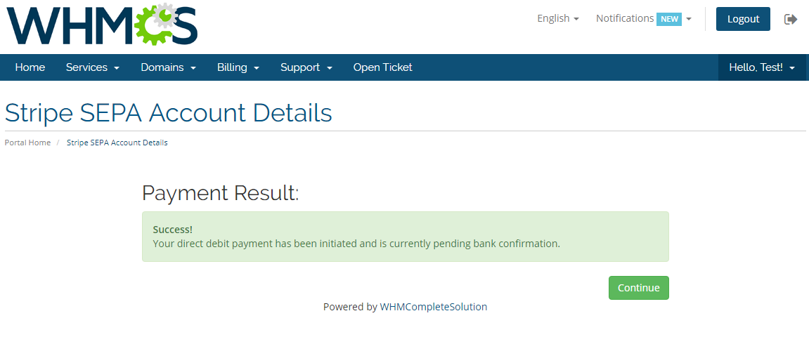 Stripe SEPA Payments For WHMCS: Screen 5